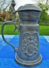 chope ancien en étain Blason de chevalier 19e siècle Allemagne Antique tin mug B