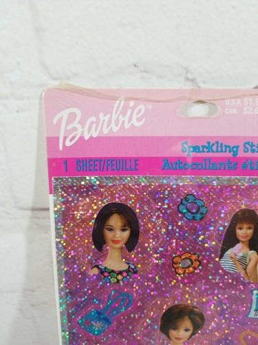 Adesivi vintage Hallmark Heartline Barbie scintillanti nuovi con scatola 1 foglio 2000 - Foto 2 di 10
