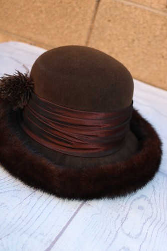 100% Wool Felt and Natural Mink Fur Brim Women's Hat, Vintage Winter Wool Hat - Bild 13 von 22
