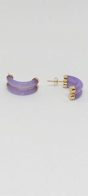 Lavendel Jade Ohrstecker zum Zurückdrücken 14 Karat Gelbgold. Ohrring 20 x 8 mm lila Jade