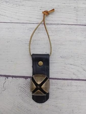 Single Sleigh Bells, Antiqued Brass Bells on Black Leather Strap, Handmade