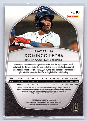 2020 Panini Prizm #10 Domingo Leyba RC Arizona Diamondbacks - Foto 2 di 2