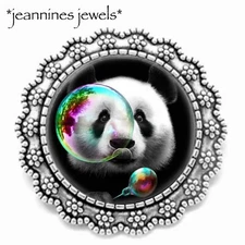 Whimsical Panda Bear Bubbles BROOCH Panda Lover Gift Original ART PRINT Pin