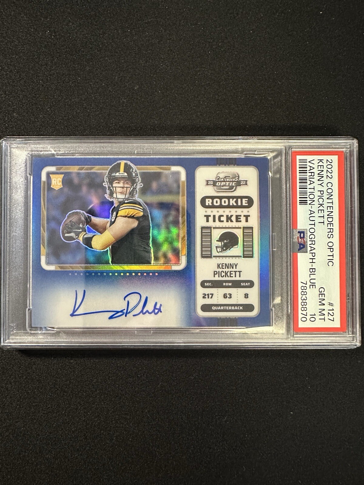 2022 Contenders Optic Kenny Pickett Variation Auto Blue Prizm /25 PSA 10