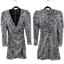 Bardot Womens Sequin Sparkle Dress Sz S Wrap Bodycon Mini Silver Sexy Cocktail