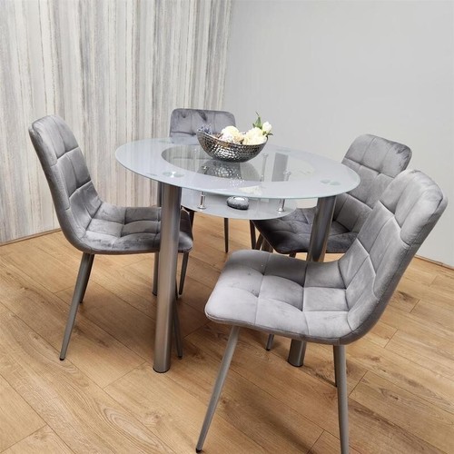 Set Tavolo da Pranzo Rotondo in Vetro con 4 Sedie Grigio Cucina Moderna Camera - Foto 7 di 12
