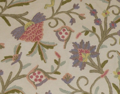 S Harris Crewel Embroidered Cotton Fabric Remnant - Picture 2 of 2