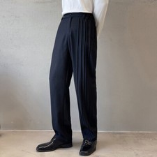 Men Asymmetric Dress Pleated Pants Elastic Waist Trouser Straight Leg Loose Long