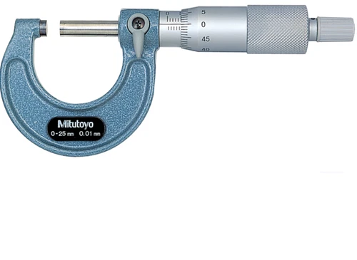 Mitutoyo 103-129 Outside Micrometer, Baked-enamel Finish, Ratchet Stop, 0-25mm