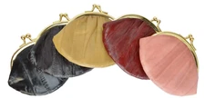  EEL SKIN LEATHER WOMEN'S COIN PURSE CHANGE HOLDER METAL FRAME SMALL