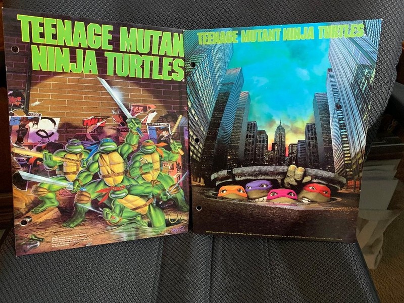 1990 Teenage Mutant Ninja Turtles TMNT School Folders  w/ Holes Punched Used