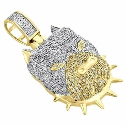 Colgante Pit Bull Spike Collar Perro 2.00Ct Creado en Laboratorio Chapado en Oro Amarillo 14K Foto 3 de 4
