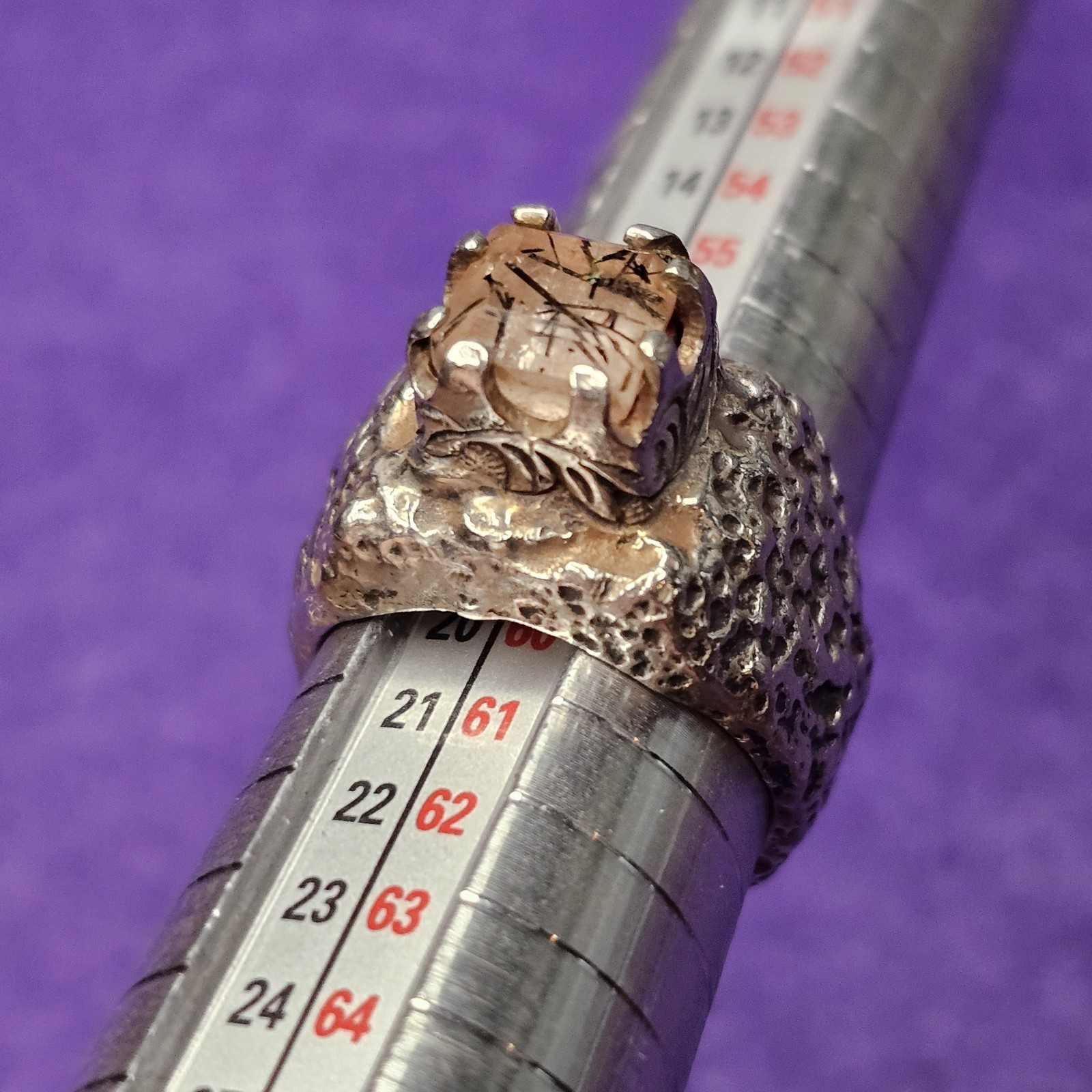 Brutalist Sterling Silver Ring Tourmalinated Quar… - image 19