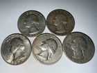 Washington Quarters 90% Silver (Lot Of 5) 1942/1954/1963/1964/1964 Ungraded Fine