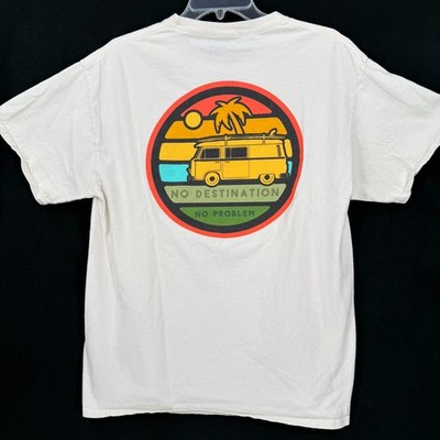 Deavus Tee Shirt Mens L White No Destination No Problem Van Surf Camping Beach