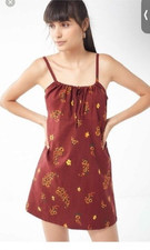Urban Outfitters Ester Dress MEDIUM Red Floral Linen Blend Tie-Front babydoll
