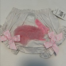Mud Pie Baby Girl 0-6 mo Easter Bunny Bloomers White Pink Bows B124