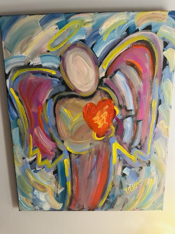 Angel with Heart Original Abstract Painting by Alex Vera, Peter max Britto