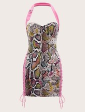 SHEIN Multicolored Halter Lace Up Mini Dress S