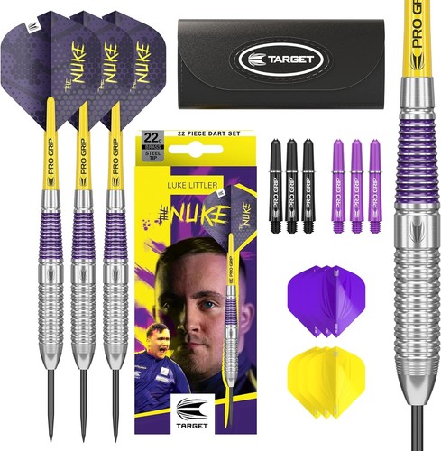 Darts Luke Littler Set – 22G Steel Tip Brass Darts or 85-Piece Dart Accessories