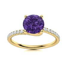 Womens day Sale 925 Silver Amethyst Stone Prong Solitaire with Accents Ring