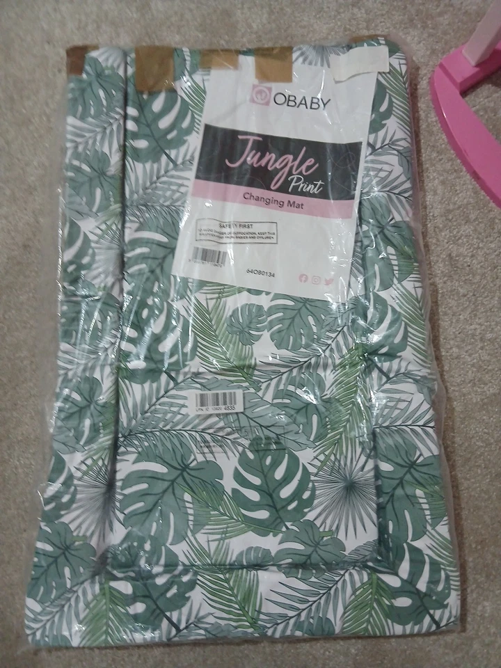 Baby Foam Changing Mat Easy Clean PVC Jungle Print Green Obaby - Image 2 of 2