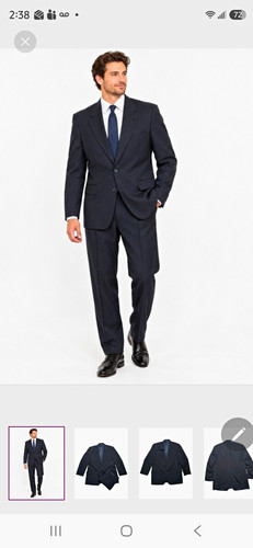 Hardy Amies, Vintage Hardy Amies London Mens 46L Navy Pinstripe Wool Blend 2 Piece Suit