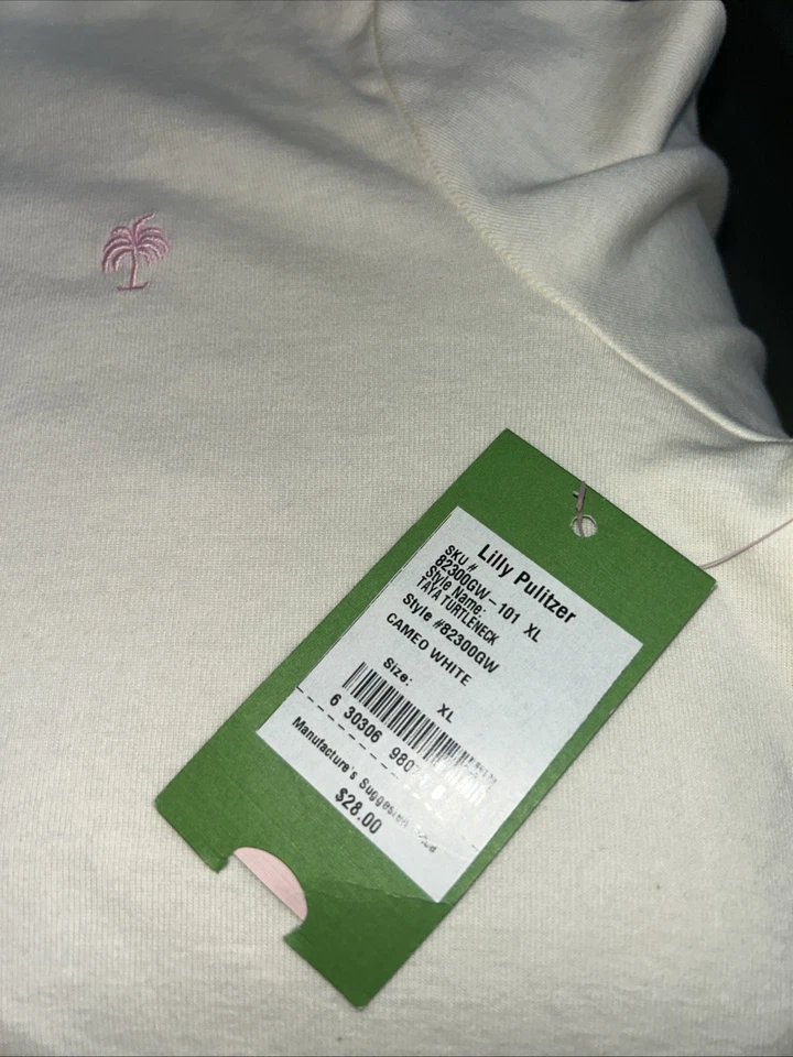NUEVO CON ETIQUETAS Lilly Pulitzer Niñas Cuello Alto Talla XL Crema Con Palma Rosa ¡Lindo!  Nuevo $28 Foto 3 de 3