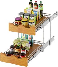 2 Tier Pull Out Cabinet Organizer 11" W x 21" D Slide Out Wood