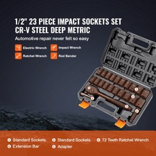 Drive Impact Socket Set, 23 Piece Socket Set SAE 6 Point Cr-V Alloy Steel F
