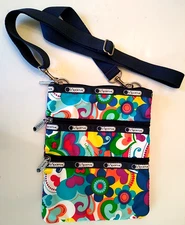 Lesportsac Floral Vibrant Hippy Trippy Crossbody Bag 3 Zip Pockets New No Tag