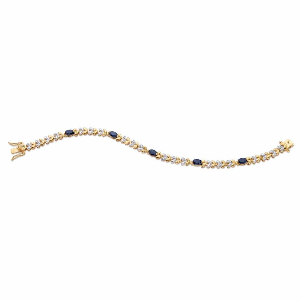 3,01 Cttw. Brazalete Corazón Chapado en Oro con Acento de Zafiro y Diamante Genuino 7.25" Foto 4 de 4