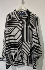 QVC Artscapes Sheer Shirt Black White Geometric Print Size 3XL