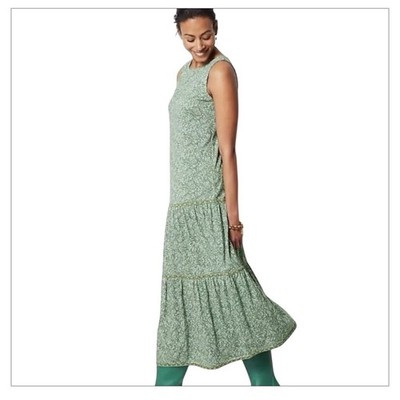 J.Jill Tiered Floral Maxi Dress Size M Green Grass Fern Ditsy Cottage Boho Fairy