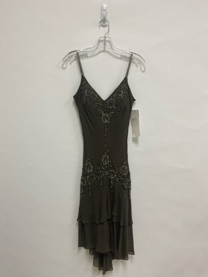 NWT Sue Wong Size 6 Dark Olive Brown/Cream Beaded Sleeveless Silk Ladies Dress