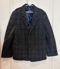 NWOT Mini Boden Boys Dark Gray/blue Large Check Wool Blend Blazer SZ 9-10