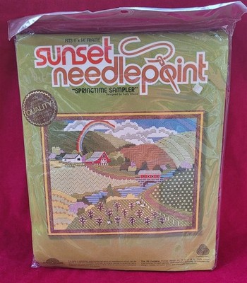Vintage Spring Sampler Rainbow Embroidery Needlepoint Kit Sunset Colorful Create