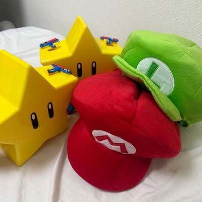 USJ Super Mario Star Popcorn Case 2 Sets + Mario & Luigi Plush Hats 4-Pack