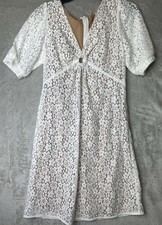 Michael Kors V-Neck Lace Dress Women's Size 4 White Lined Keyhole Bridal Wedding