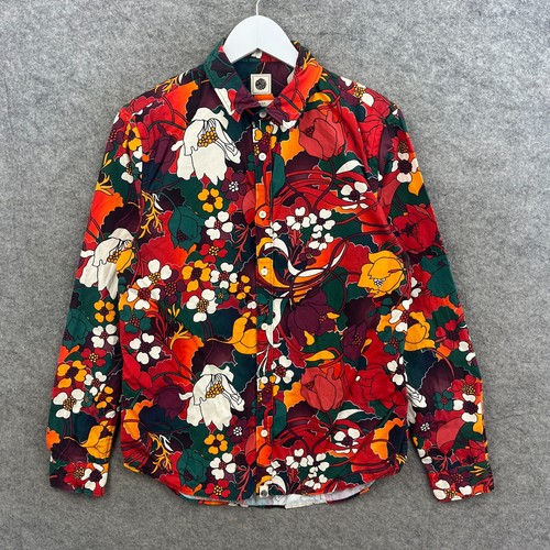 Pretty Green Shirt Mens Medium Red Slim Floral Paisley Print Floral Oasis Mods
