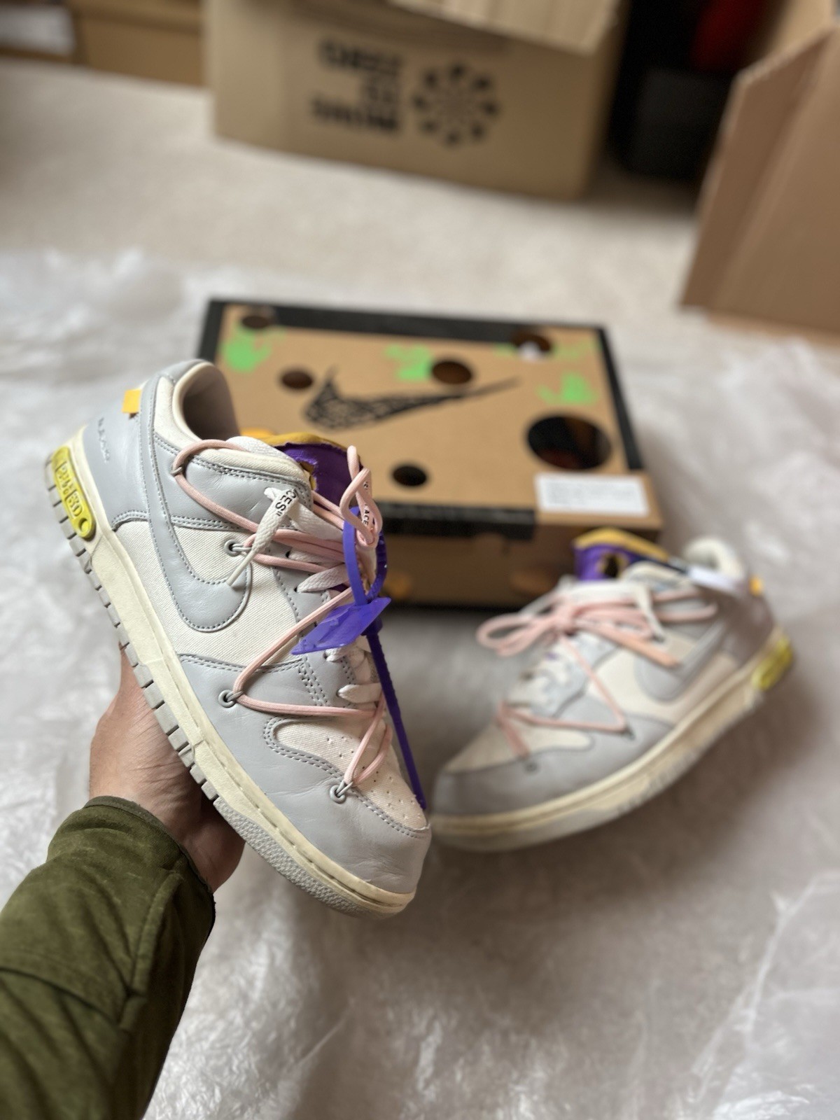 OFF WHITE X NIKE Nike Dunk Low x Off White lotto 24 50 UK 10 US 11 "Sail Neutral Coral"