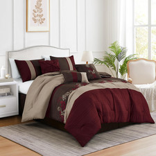 Chezmoi Collection Napa 7-Piece Luxury Leaves Scroll Embroidery Bedding