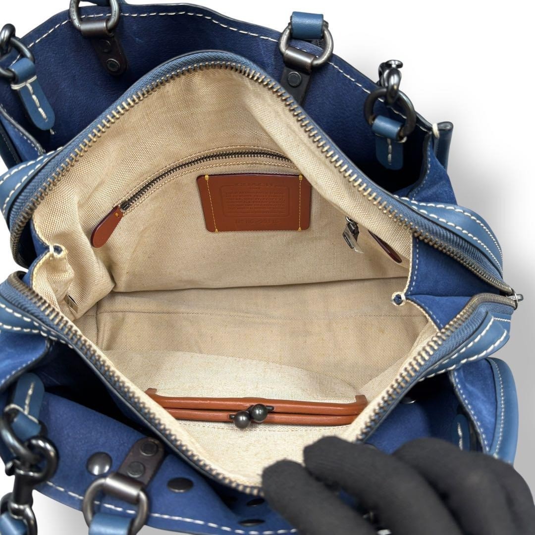 Coach Rogue 30 2Way Shoulder Bag 20315 Studded Suede Leather Blue