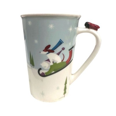 Starbucks 2011 Winter Ice Skating Sledding Dog Mug Red Airplane Bone China 8 oz