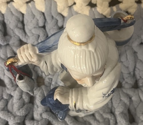 Estatuilla de cerámica de porcelana de carpa koi pescador oriental asiático 15" - Imagen 19 de 22