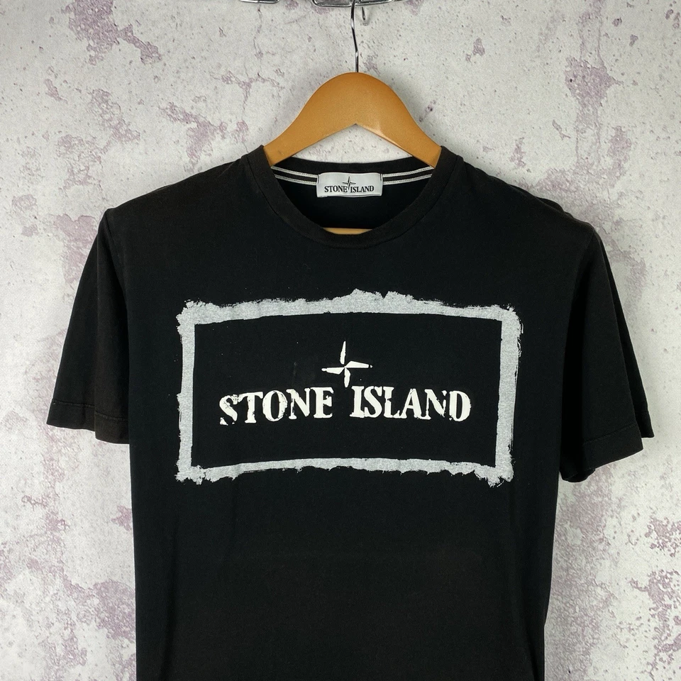 Camiseta De Colección Stone Island Para Hombre Lujo Y2K Logo Grande Negra Italia Talla S Foto 2 de 4