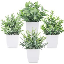 4 Pack Fake Plants Mini Artificial Greenery Potted Plants for Home 4-grey