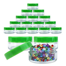 20 Pieces 10G/10ML Round Cosmetic Cream Clear Plastic Sample Pot Jars Green Lids