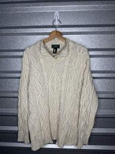 Lauren Ralph Lauren Hand Knit Aran Sweater Size L Ivory Silk Linen Cotton