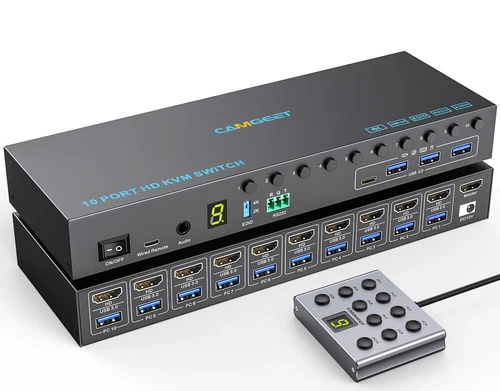 10 Port 8 Port HDMI KVM Switch 4K@60Hz EDID Simulation, USB3.0 KVM Switch HDM...